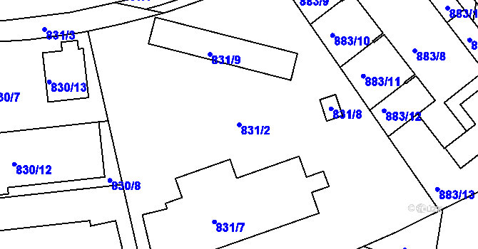 Parcela st. 831/2 v KÚ Krč, Katastrální mapa