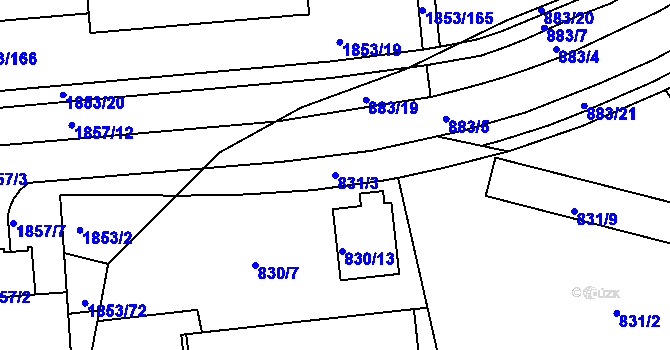 Parcela st. 831/3 v KÚ Krč, Katastrální mapa