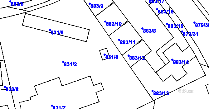 Parcela st. 831/8 v KÚ Krč, Katastrální mapa