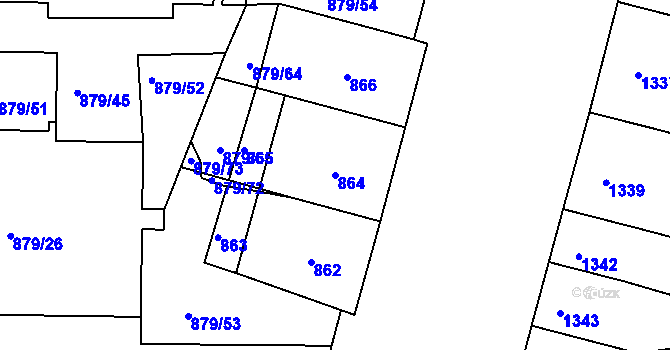 Parcela st. 864 v KÚ Krč, Katastrální mapa
