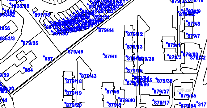 Parcela st. 879/1 v KÚ Krč, Katastrální mapa