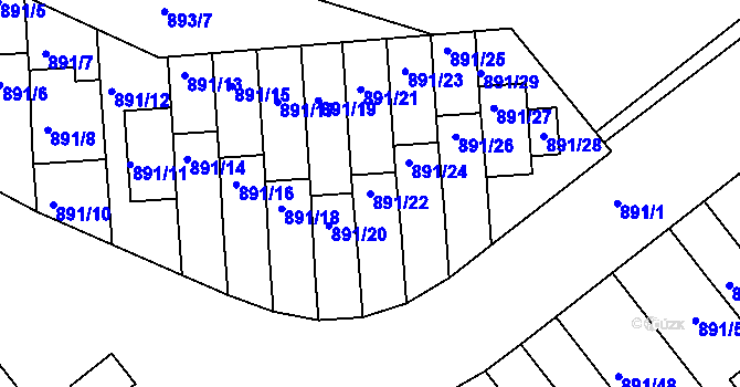 Parcela st. 891/22 v KÚ Krč, Katastrální mapa