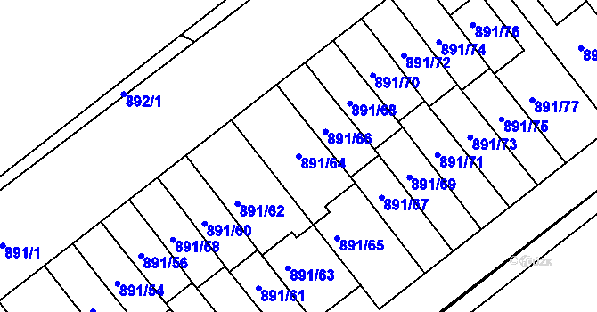 Parcela st. 891/64 v KÚ Krč, Katastrální mapa