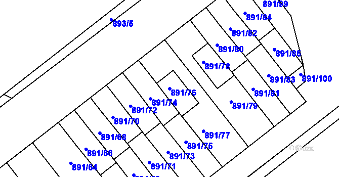 Parcela st. 891/76 v KÚ Krč, Katastrální mapa