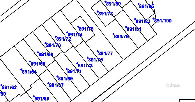 Parcela st. 891/77 v KÚ Krč, Katastrální mapa