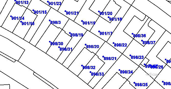 Parcela st. 898/20 v KÚ Krč, Katastrální mapa