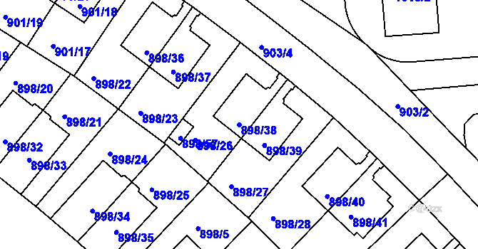 Parcela st. 898/38 v KÚ Krč, Katastrální mapa