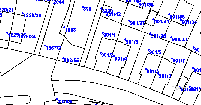 Parcela st. 901/2 v KÚ Krč, Katastrální mapa