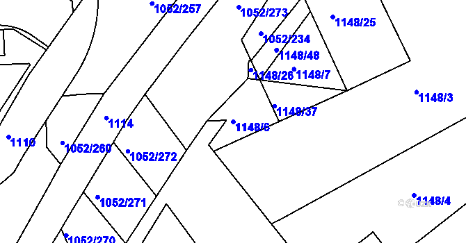 Parcela st. 1148/6 v KÚ Krč, Katastrální mapa