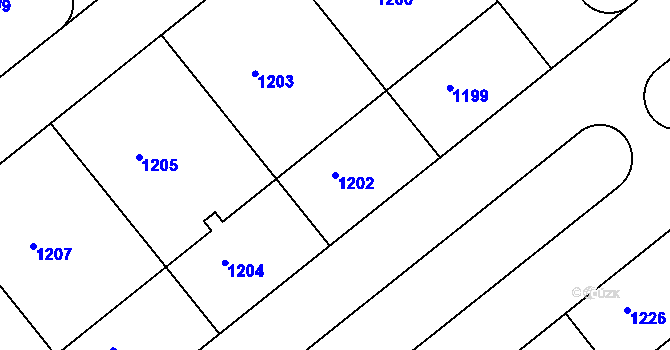 Parcela st. 1202 v KÚ Krč, Katastrální mapa