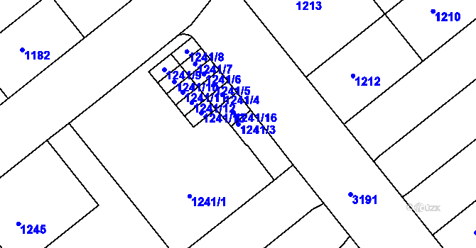 Parcela st. 1241/3 v KÚ Krč, Katastrální mapa