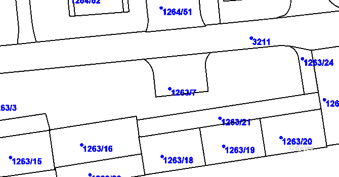 Parcela st. 1263/7 v KÚ Krč, Katastrální mapa