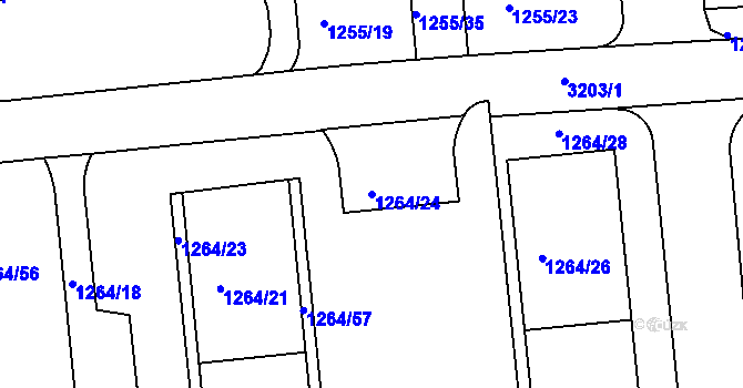 Parcela st. 1264/24 v KÚ Krč, Katastrální mapa