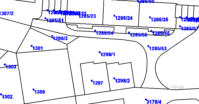 Parcela st. 1298/1 v KÚ Krč, Katastrální mapa