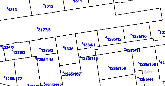 Parcela st. 1334/1 v KÚ Krč, Katastrální mapa