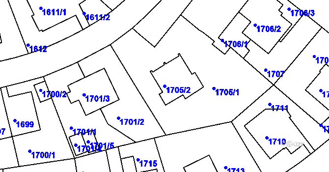 Parcela st. 1705/2 v KÚ Krč, Katastrální mapa
