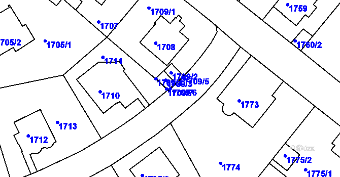 Parcela st. 1709/6 v KÚ Krč, Katastrální mapa