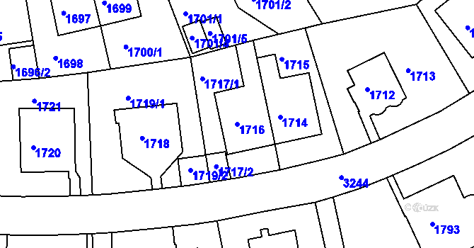 Parcela st. 1716 v KÚ Krč, Katastrální mapa