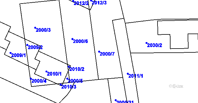 Parcela st. 2000/7 v KÚ Krč, Katastrální mapa