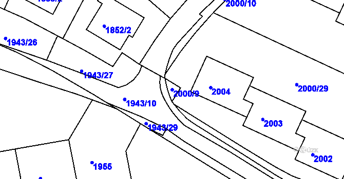 Parcela st. 2000/9 v KÚ Krč, Katastrální mapa