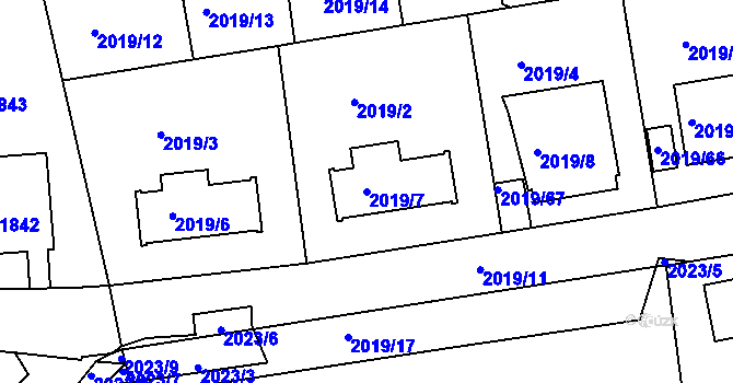 Parcela st. 2019/7 v KÚ Krč, Katastrální mapa