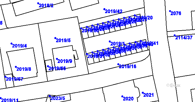 Parcela st. 2019/33 v KÚ Krč, Katastrální mapa