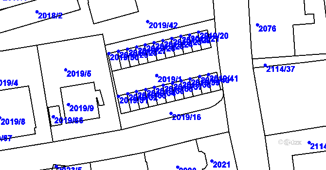 Parcela st. 2019/36 v KÚ Krč, Katastrální mapa