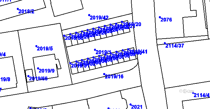 Parcela st. 2019/37 v KÚ Krč, Katastrální mapa