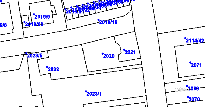Parcela st. 2020 v KÚ Krč, Katastrální mapa