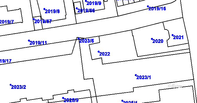 Parcela st. 2022 v KÚ Krč, Katastrální mapa