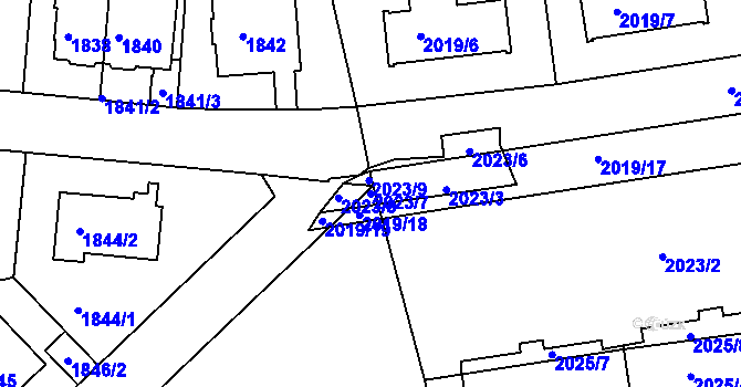 Parcela st. 2023/7 v KÚ Krč, Katastrální mapa