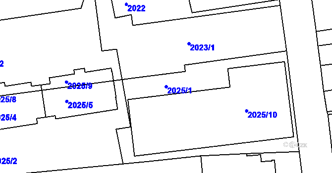 Parcela st. 2025/1 v KÚ Krč, Katastrální mapa