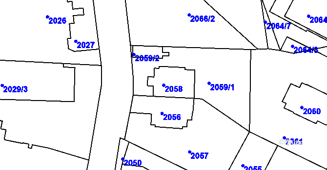 Parcela st. 2058 v KÚ Krč, Katastrální mapa