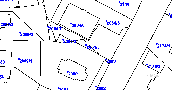 Parcela st. 2064/8 v KÚ Krč, Katastrální mapa