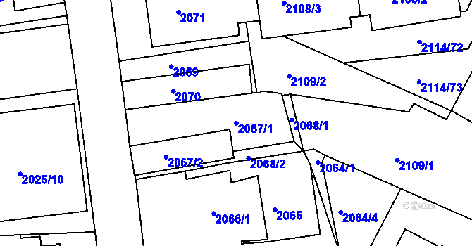 Parcela st. 2067/1 v KÚ Krč, Katastrální mapa