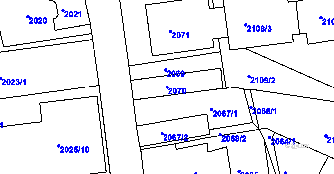 Parcela st. 2070 v KÚ Krč, Katastrální mapa