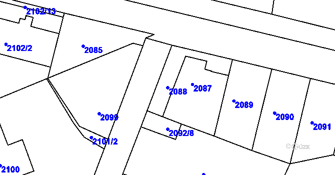 Parcela st. 2088 v KÚ Krč, Katastrální mapa