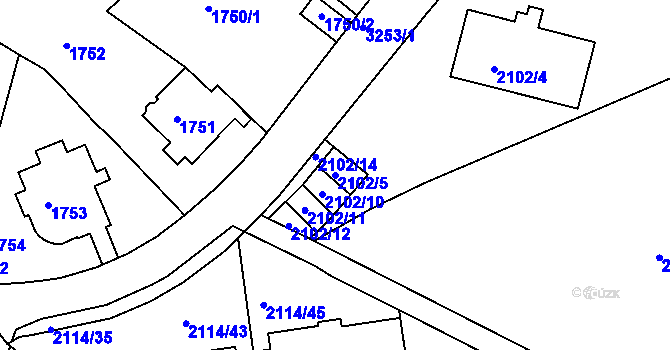 Parcela st. 2102/5 v KÚ Krč, Katastrální mapa