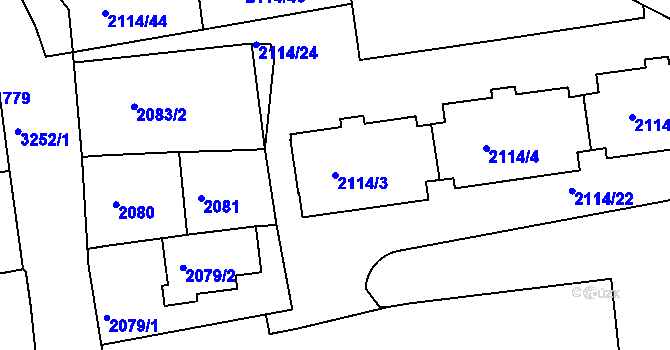 Parcela st. 2114/3 v KÚ Krč, Katastrální mapa