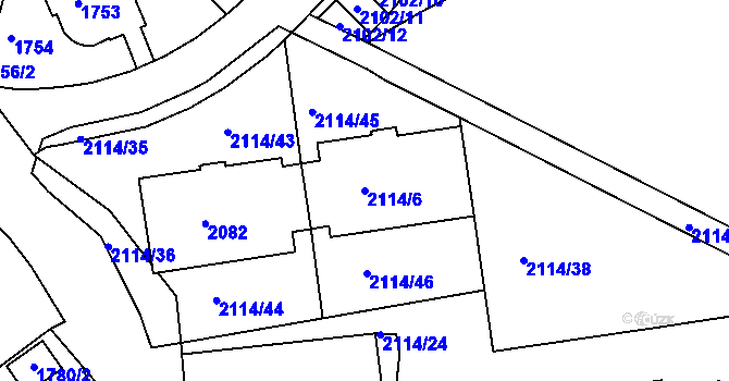 Parcela st. 2114/6 v KÚ Krč, Katastrální mapa