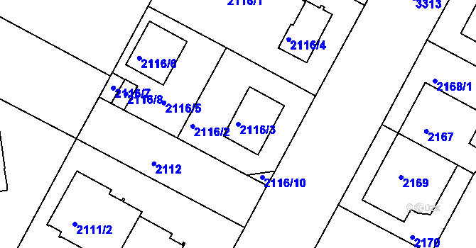 Parcela st. 2116/3 v KÚ Krč, Katastrální mapa