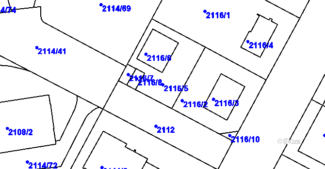 Parcela st. 2116/5 v KÚ Krč, Katastrální mapa