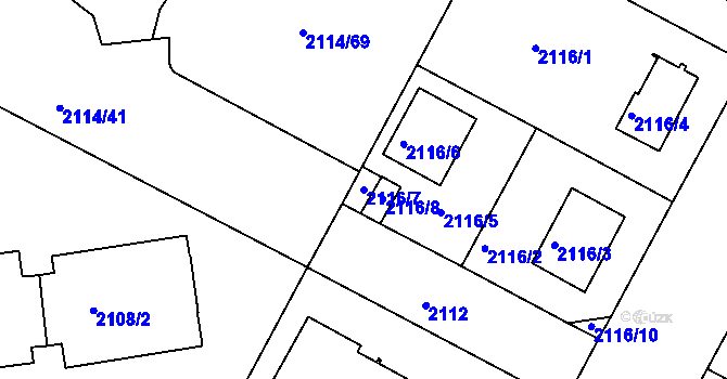 Parcela st. 2116/7 v KÚ Krč, Katastrální mapa