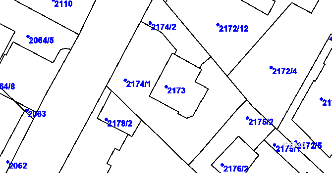 Parcela st. 2173 v KÚ Krč, Katastrální mapa