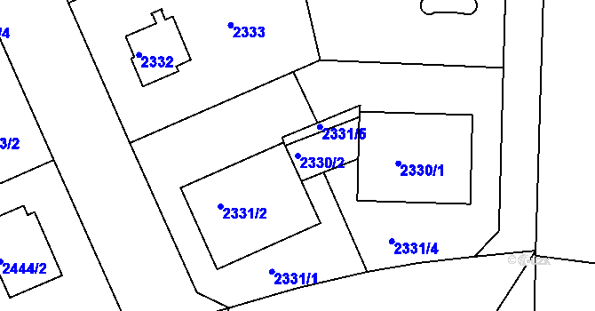 Parcela st. 2330/2 v KÚ Krč, Katastrální mapa