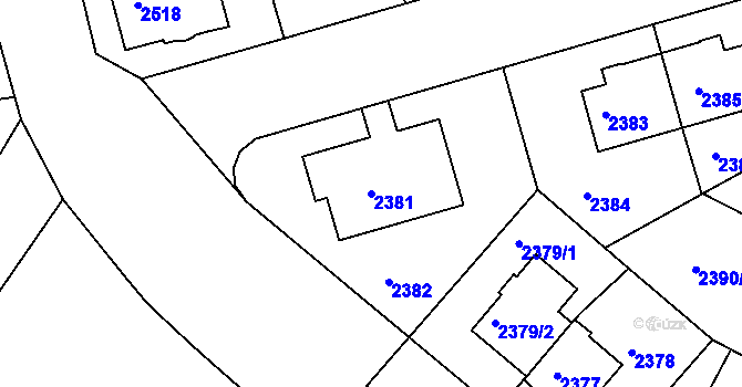 Parcela st. 2381 v KÚ Krč, Katastrální mapa