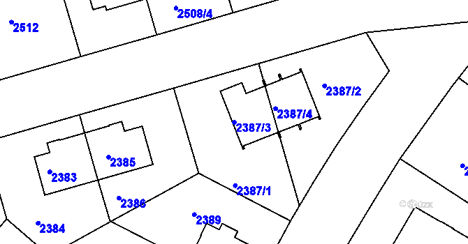 Parcela st. 2387/3 v KÚ Krč, Katastrální mapa