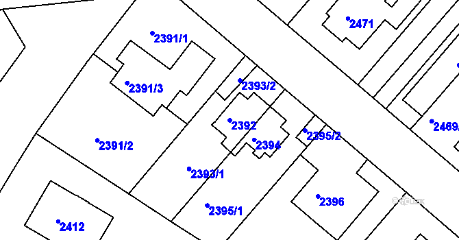 Parcela st. 2392 v KÚ Krč, Katastrální mapa