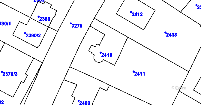 Parcela st. 2410 v KÚ Krč, Katastrální mapa