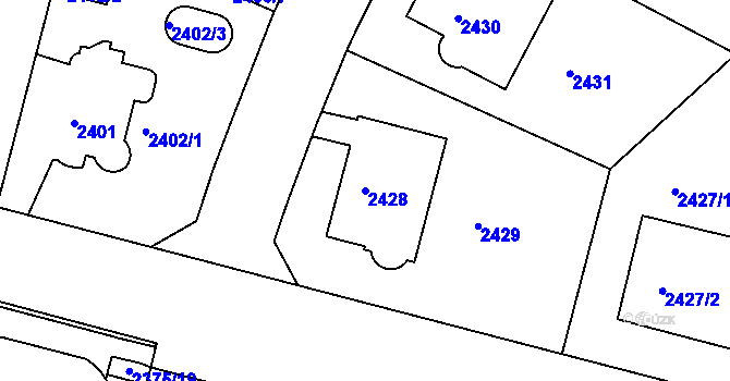 Parcela st. 2428 v KÚ Krč, Katastrální mapa